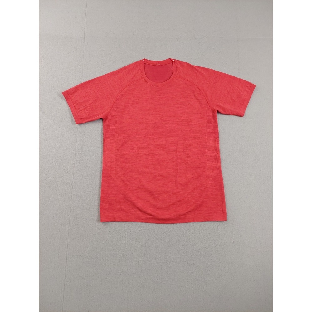 Lululemon Men Athletic Top M Red Crew Neck Short Sleeve Pullover Logo Activewear